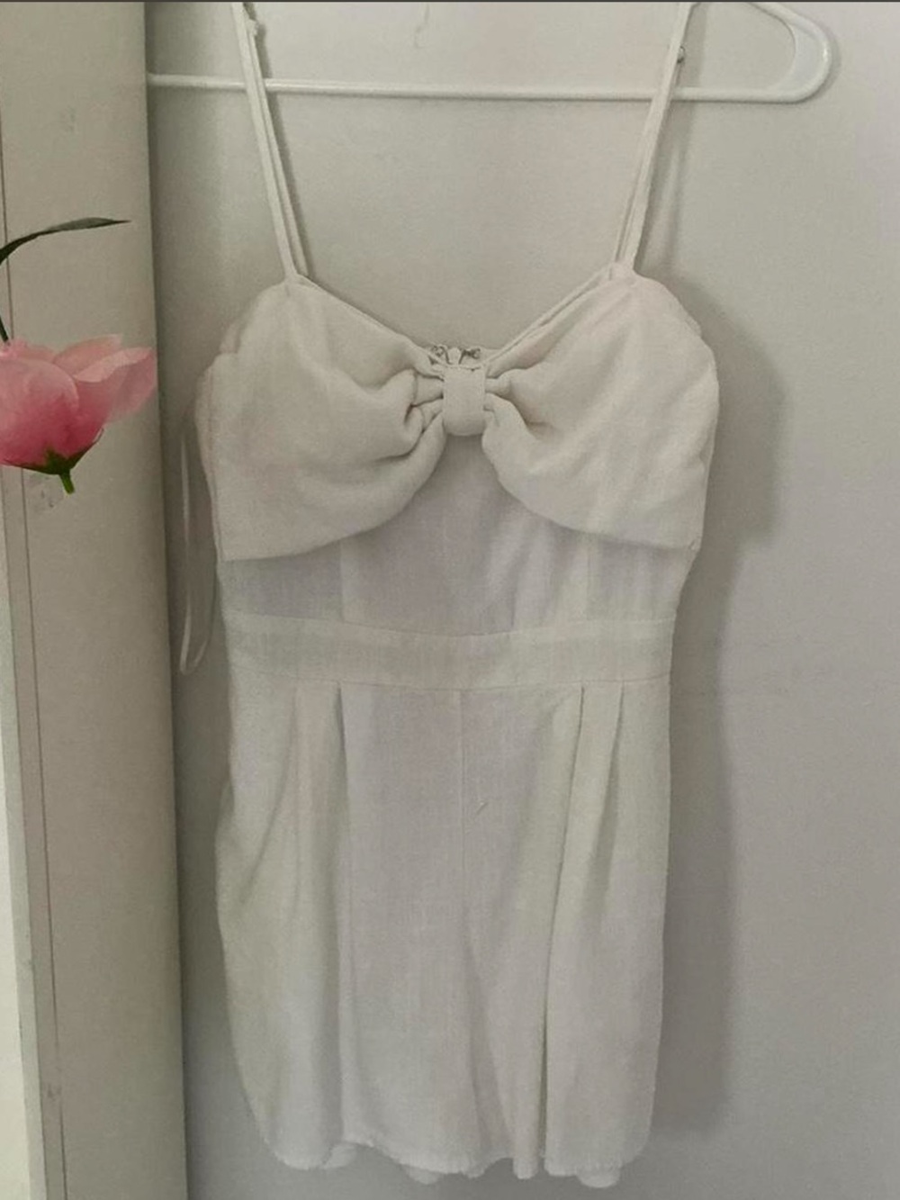 White Altared State Linen Romper Dress with Bow - S